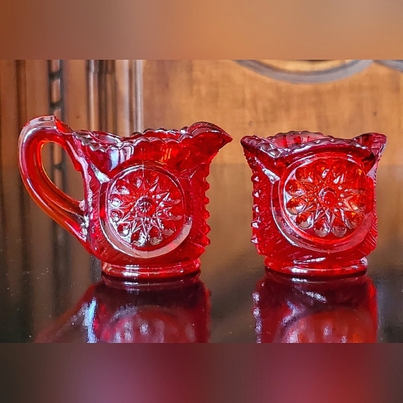 Vntg 2" Amberina Mini Sugar & Creamer Set - Picture 4 of 7